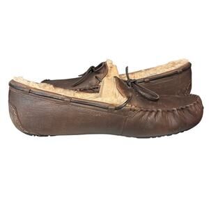 UGG Mens 16 Tan Leather Olsen Moccasin Slipper Slip On Wool Lined Comfort LB5-10